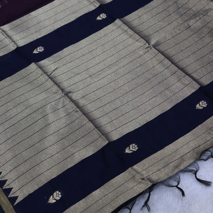 Women's Traditional Chanderi Cotton Linen Blend Saree with Zari Woven Border & Unstitched Blouse Piece.