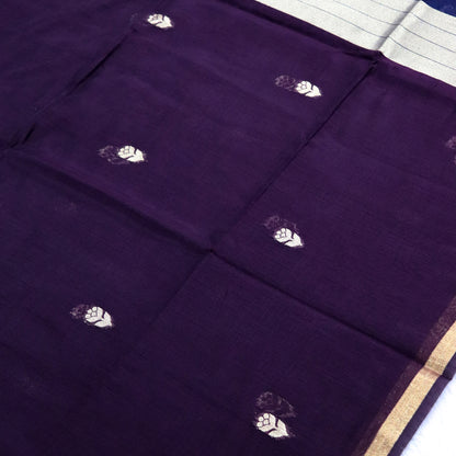 Women's Traditional Chanderi Cotton Linen Blend Saree with Zari Woven Border & Unstitched Blouse Piece.
