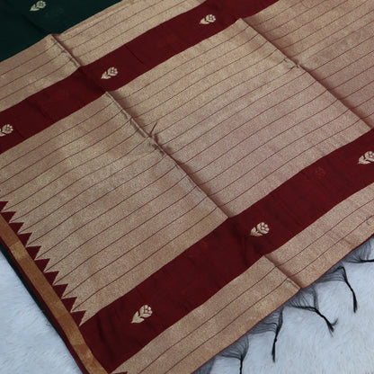 Women's Traditional Chanderi Cotton Linen Blend Saree with Zari Woven Border & Unstitched Blouse Piece.