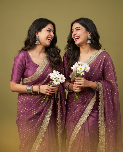 Women's Lightweight Organza Georgette Saree with Embroidered Zari Border & Unstitched Blouse Piece.