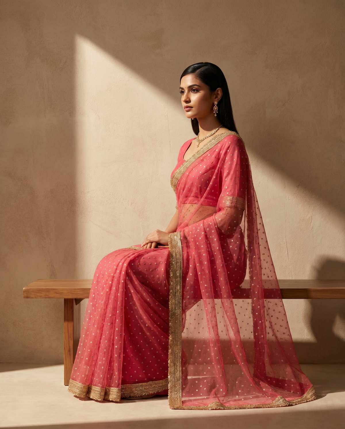 Women's Lightweight Organza Georgette Saree with Embroidered Zari Border & Unstitched Blouse Piece.