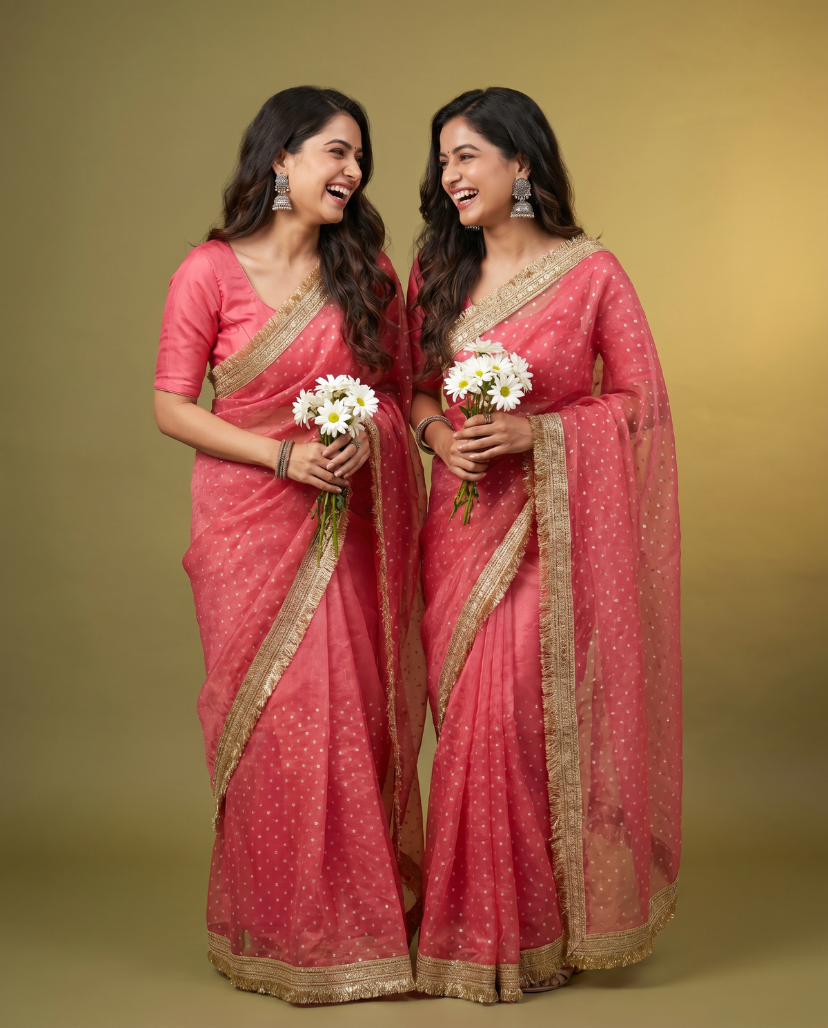 Women's Lightweight Organza Georgette Saree with Embroidered Zari Border & Unstitched Blouse Piece.