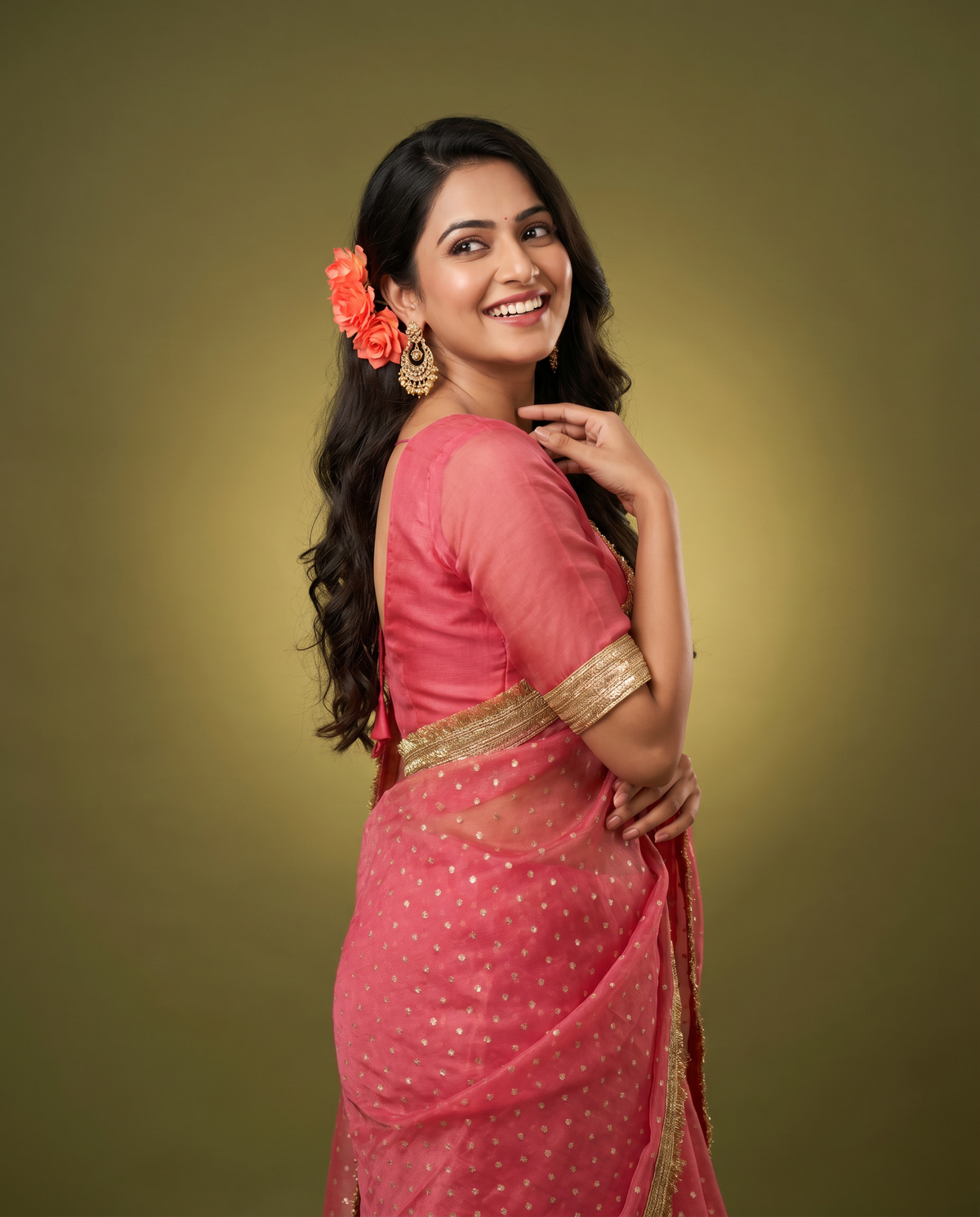 Women's Lightweight Organza Georgette Saree with Embroidered Zari Border & Unstitched Blouse Piece.