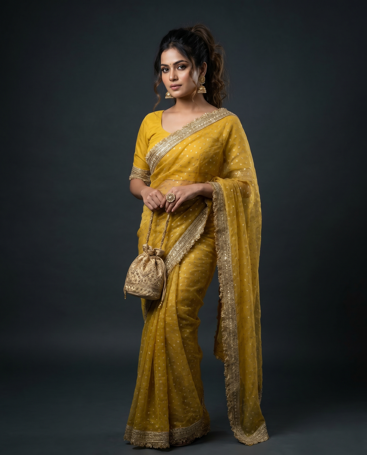 Women's Lightweight Organza Georgette Saree with Embroidered Zari Border & Unstitched Blouse Piece.