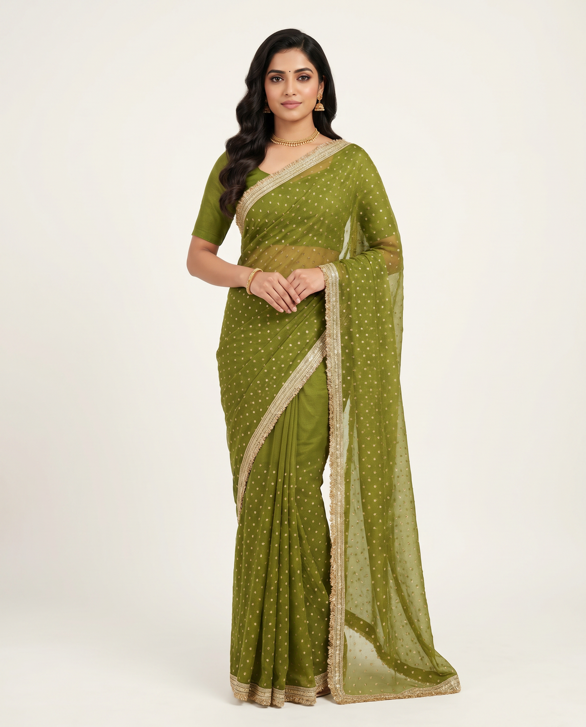 Women's Lightweight Organza Georgette Saree with Embroidered Zari Border & Unstitched Blouse Piece.