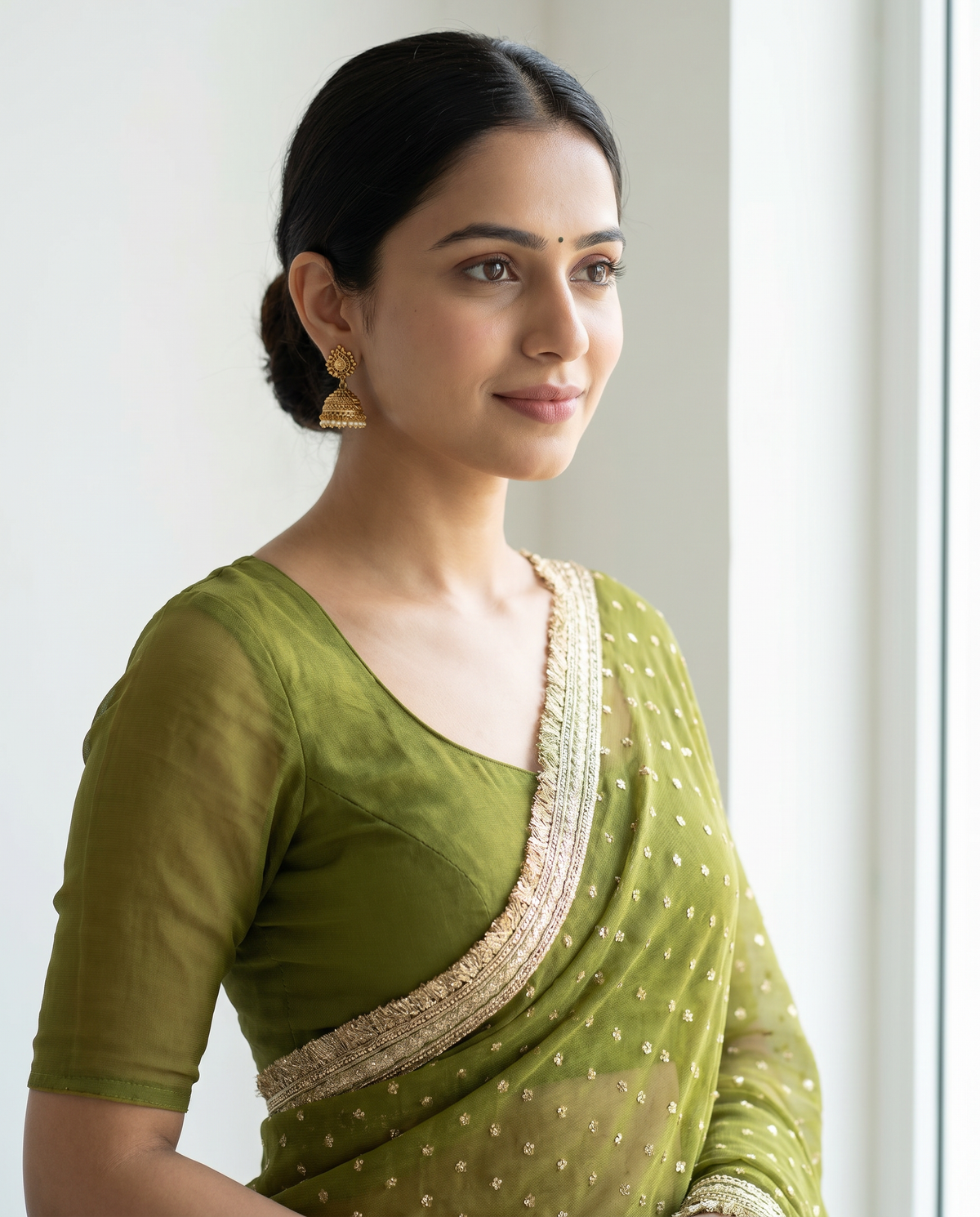Women's Lightweight Organza Georgette Saree with Embroidered Zari Border & Unstitched Blouse Piece.