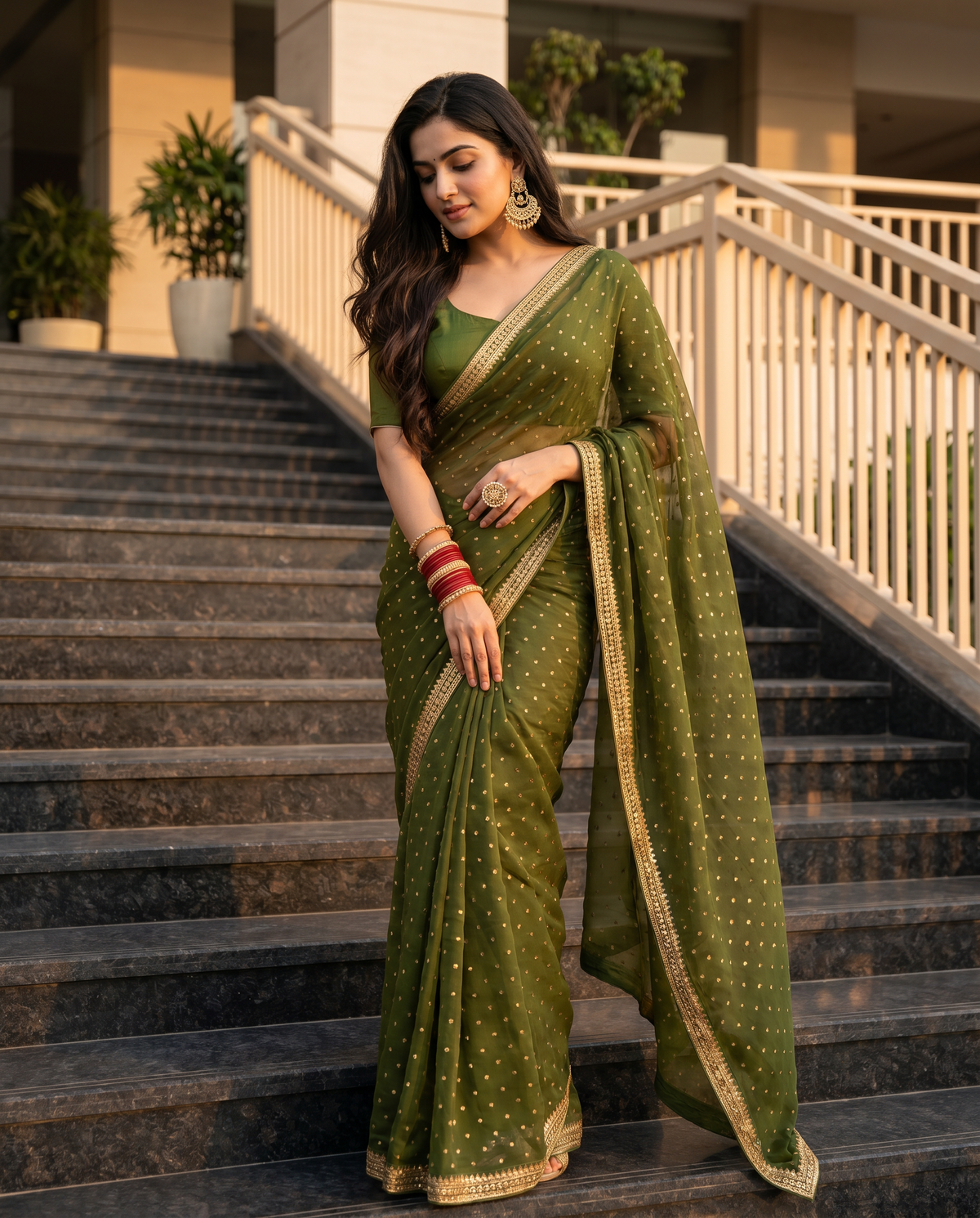 Women's Lightweight Organza Georgette Saree with Embroidered Zari Border & Unstitched Blouse Piece.