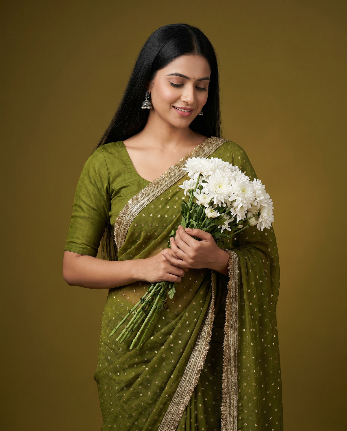 Women's Lightweight Organza Georgette Saree with Embroidered Zari Border & Unstitched Blouse Piece.
